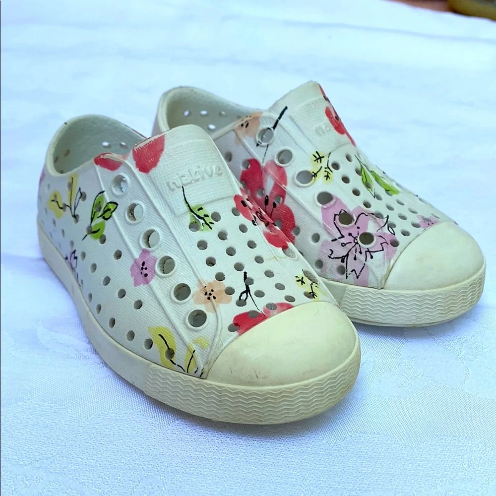 Native Kids Sneakers White with Pink, Red, Green Floral Print